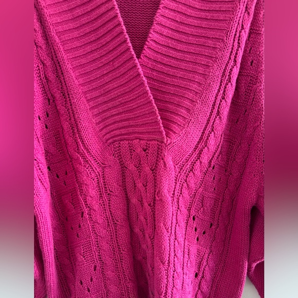 OHI Vintage Y2K Cable Knit Sweater Pink Deep V Neck Fit Sleeves slouchy style M - Picture 3 of 7